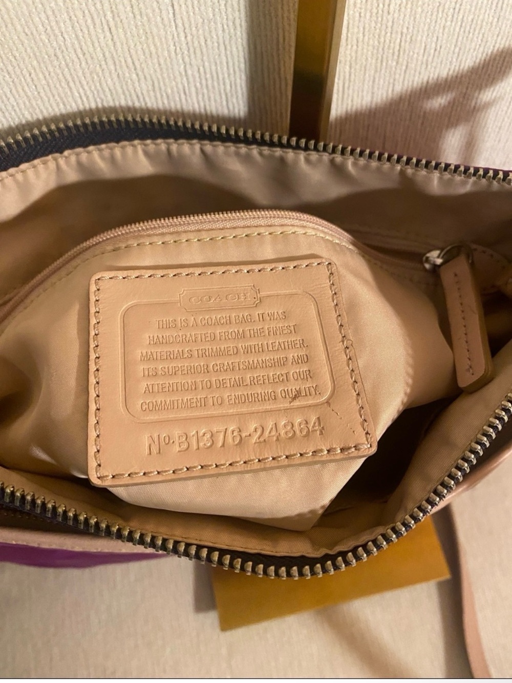 Coach Purple Crossbody with Pale Pink Trim and Yellow Accents EUC - Picture 9 of 10